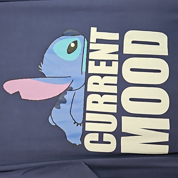 DISNEY STITCH LONG SLEEVE PAJAMA TOP IN BLU WITH CURRENT MOOD ON FRONT SIZE LGE - Picture 5 of 8